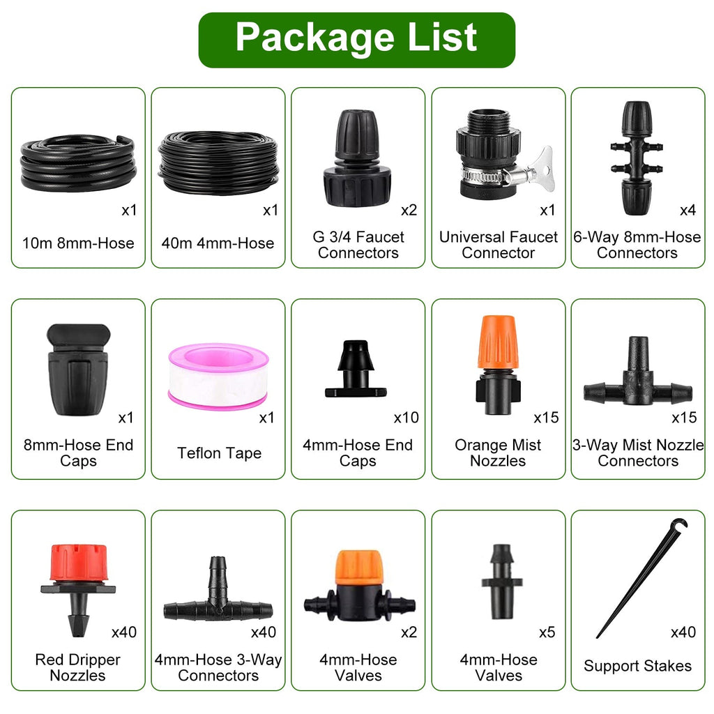 Drip Irrigation Kit Automatic Garden Irrigation System Misting Plant Watering Drip Kit for Garden Greenhouse Flower Bed Patio Lawn